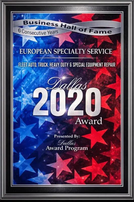 Dallas Award Program 2020 Business Hall of Fame plaque for European Specialty Service.