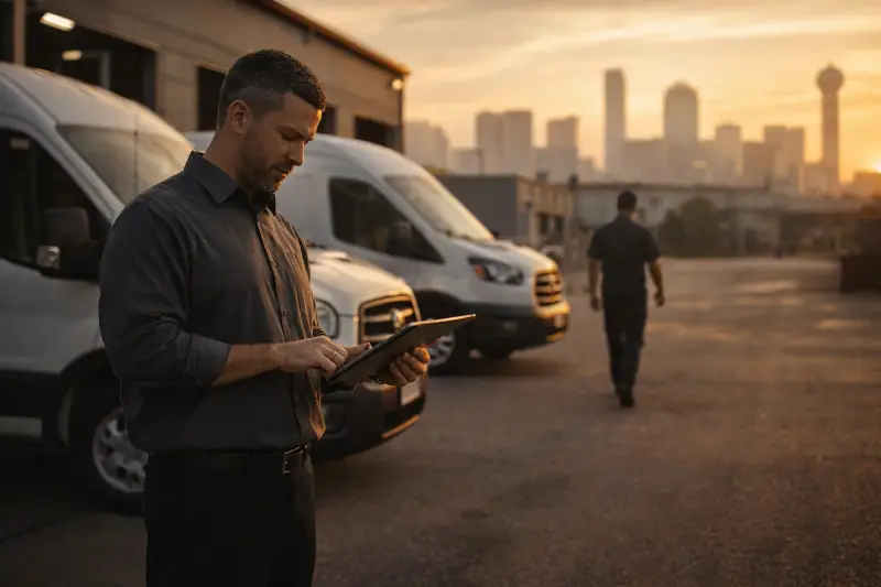 Fleet manager overseeing commercial vehicle operations in Dallas