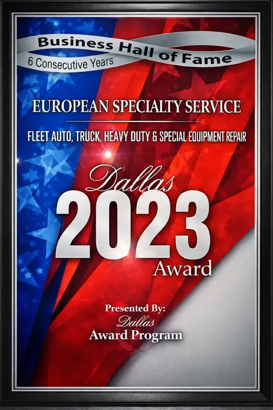 Dallas Award Program 2023 Business Hall of Fame plaque for European Specialty Service - 6 consecutive years.