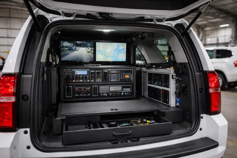 Mobile command center in SUV workspace